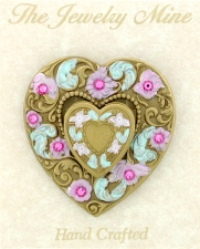 Heart Locket Brooch Pin - Hand Painted