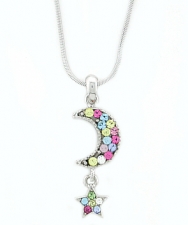 Multi Color Austrian crystal moon & star fashion necklace