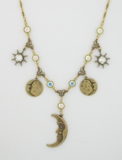 Vintage Reproduction Austrian Crystal Moon Charm Necklace