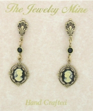 Vintage Victorian Style Jet Cameo Drop Earrings Wholesale
