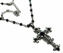 Vintage Reproduction Victorian Style Austrian Crystal Rosary Cross Necklace