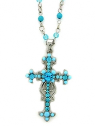 Vintage Reproduction Victorian Style Austrian Crystal Rosary Cross Necklace