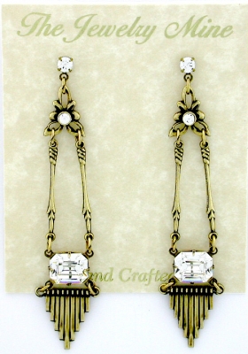 Vintage Reproduction Art Deco Style Austrian Crystal Chandelier Earrings