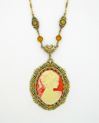 Victorian Style 40x30 Cornelian Cameo Necklace