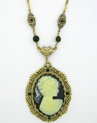 Victorian Style 40x30 Black Cameo Necklace