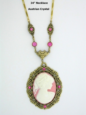 Victorian Style 40x30 Pink Cameo Necklace