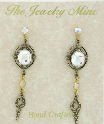 Victorian Style Crystal Cabochon Drop Earrings