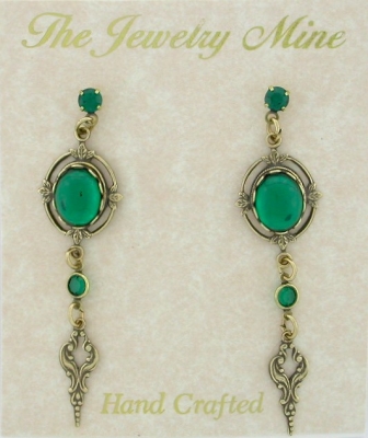 Victorian Style Crystal Cabochon Drop Earrings