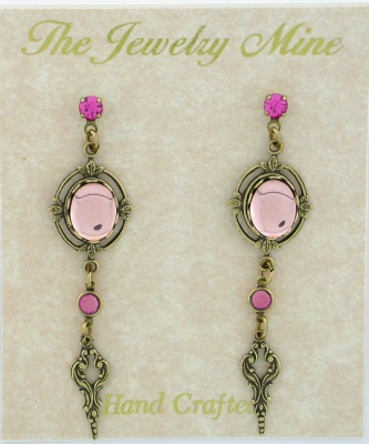 Victorian Style Crystal Cabochon Drop Earrings