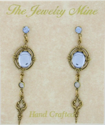 Victorian Style Crystal Cabochon Drop Earrings