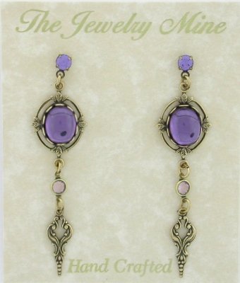 Victorian Style Crystal Cabochon Drop Earrings
