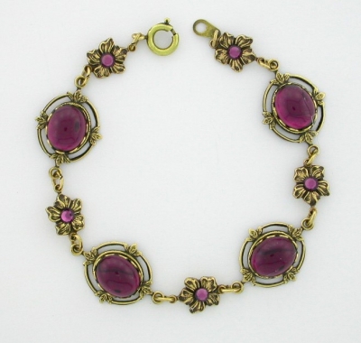 Vintage Reproduction Victorian Style Amethyst Crystal Cabochon Bracelet