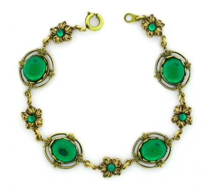 Victorian Style Crystal Cabochon Bracelet - Emerald