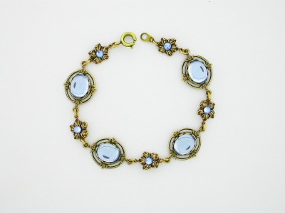 Vintage Reproduction Victorian Style Sapphire Crystal Cabochon Bracelet