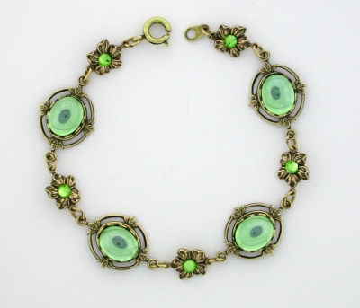 Vintage Reproduction Victorian Style Peridot Crystal Cabochon Bracelet
