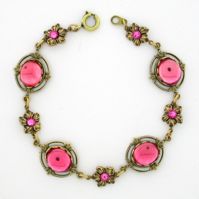 Vintage Reproduction Victorian Style Pink Crystal Cabochon Bracelet