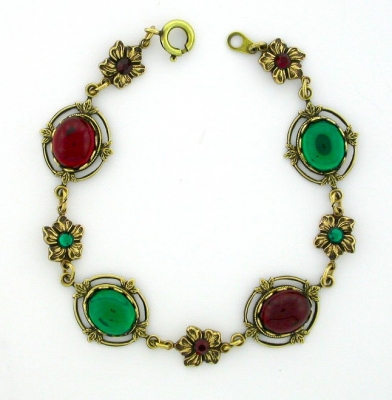 Victorian Style Crystal Cabochon Bracelet - Ruby/Emerald