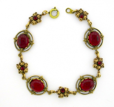 Victorian Style Crystal Cabochon Bracelet - Ruby