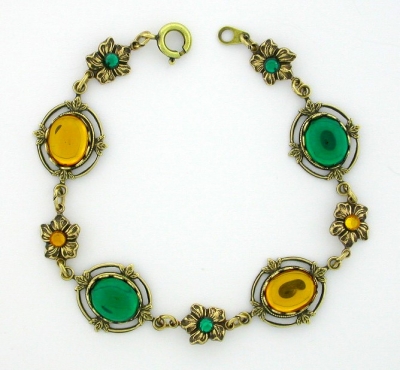 Victorian Style Crystal Cabochon Bracelet - Topaz/Emerald