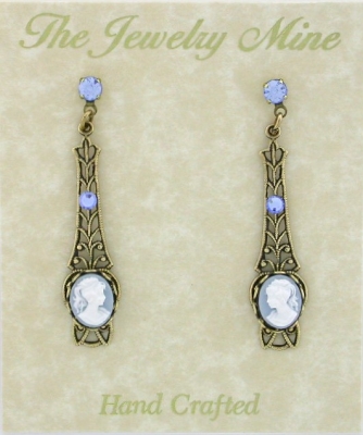 Victorian Style Linear Filigree Cameo Earrings