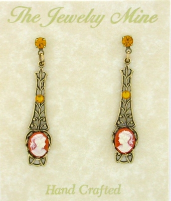 Victorian Style Linear Filigree Cameo Earrings