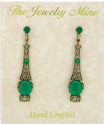 Victorian Style Linear Filigree Crystal Cabochon Earrings