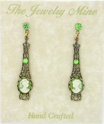 Victorian Style Linear Filigree Cameo Earrings