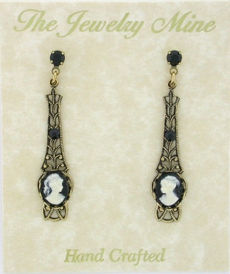 Victorian Style Linear Filigree Cameo Earrings