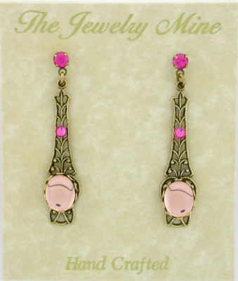 Victorian Style Linear Filigree Crystal Cabochon Earrings