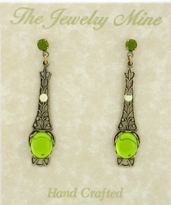 Victorian Style Linear Filigree Crystal Cabochon Earrings