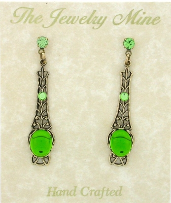 Victorian Style Linear Filigree Crystal Cabochon Earrings