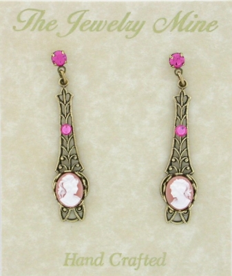 Victorian Style Linear Filigree Cameo Earrings