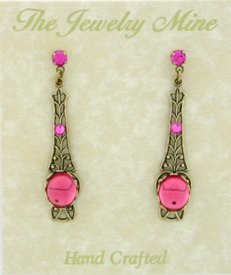 Victorian Style Linear Filigree Crystal Cabochon Earrings