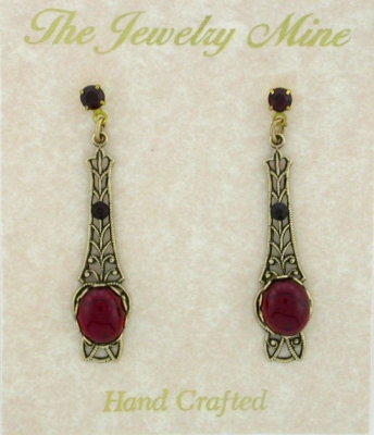Victorian Style Linear Filigree Crystal Cabochon Earrings