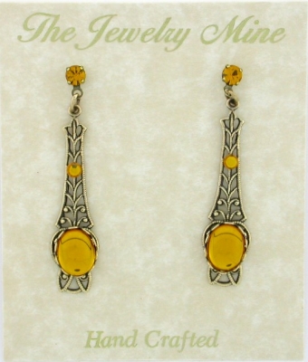 Victorian Style Linear Filigree Crystal Cabochon Earrings