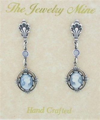 Vintage Victorian Style Blue Cameo Drop Earrings Wholesale