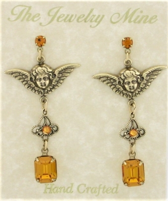 Victorian Style Angel Wings Crystal Filigree Drop Earrings