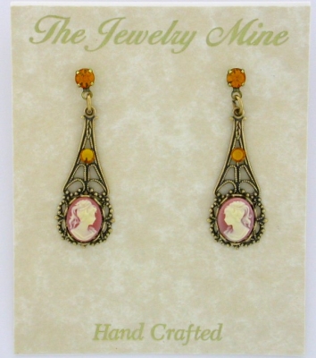 vintage look Victorian style filigree cameo earrings