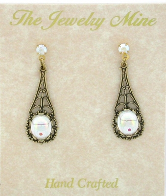 Victorian Style Crystal Cabochon Filigree Earrings - AB