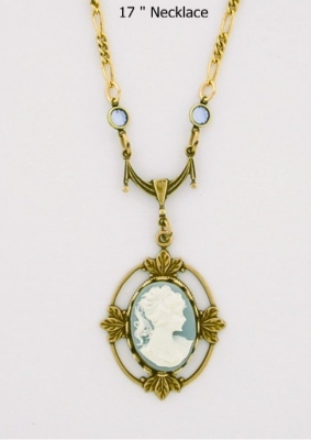 Victorian Style 18x13 Blue Cameo Necklace