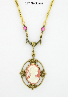 Victorian Style 18x13 Pink Cameo Necklace