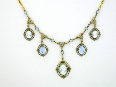 Victorian Style Cameo Necklace - Blue