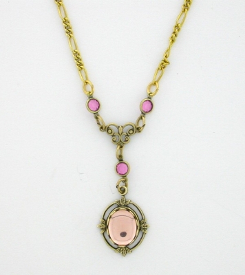 Victorian Style Crystal Cabochon Necklace - Lt. Pink