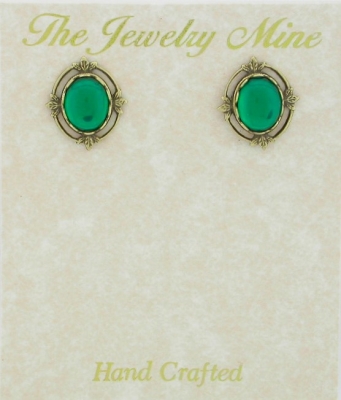 Victorian Style Crystal Cab Button Earrings - Emerald