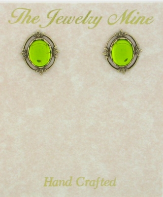 Victorian Style Crystal Cab Button Earrings - Olivine