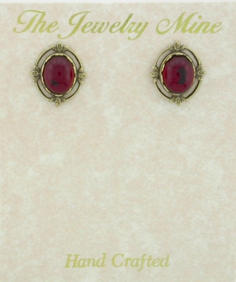 Victorian Style Crystal Cab Button Earrings - Ruby