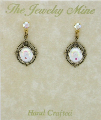 Vinatge Reproduction Victorian Style Crystal Cabochon Drop Earrings