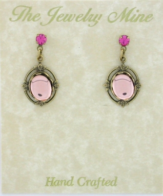 Vinatge Reproduction Victorian Style Crystal Cabochon Drop Earrings