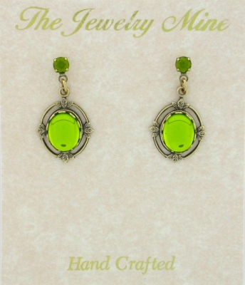 Vinatge Reproduction Victorian Style Crystal Cabochon Drop Earrings