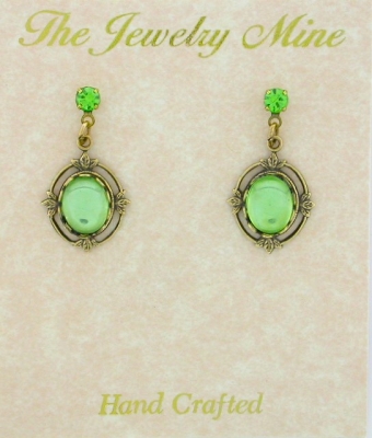 Vinatge Reproduction Victorian Style Crystal Cabochon Drop Earrings